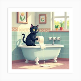 Bathroom Black Cat Toilet Paper Print Funny Art Print (4) Art Print