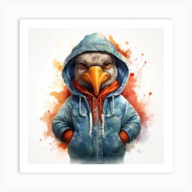 Watercolour Cartoon Turkey In A Hoodie Art Print