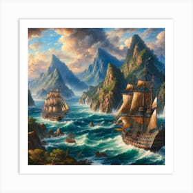 Pirate Ships In The Ocean79 Art Print