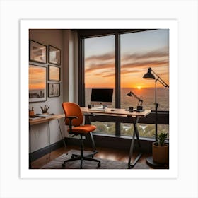 Home Office At Sunset Art Print