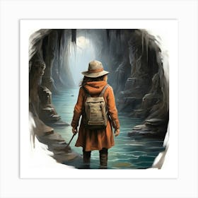 Woman In A Hat And A Backpack Art print Art Print