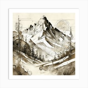 Firefly An Illustration Of A Beautiful Majestic Cinematic Tranquil Mountain Landscape In Neutral Col (41) Art Print