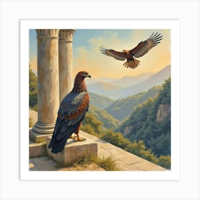 Watercolor The Harpies In A Dramatic, Greek Backdrop 1 Art Print