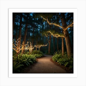 Christmas Lights In The Forest Art Print