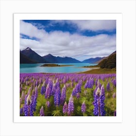 Beautiful Lupine Field In New Zealand landscape Art Print