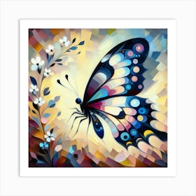 Modern Abstract Butterfly in Blue & Cream IV Art Print