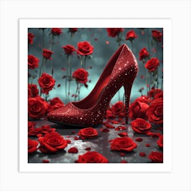 High Heel Shoe With Roses Art Print