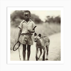 Boy With Hyena Art Print