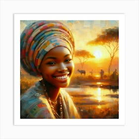 African Girl At Sunset Art Print