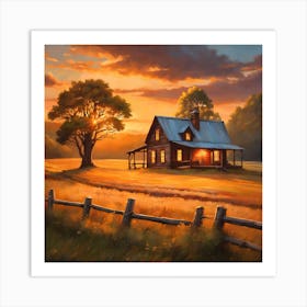 Country House At Sunset 1 Art Print