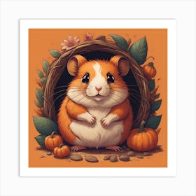 Cute Hamster With Pumpkins Art Print