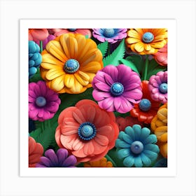 3d Flowers Wallpaper Art Print