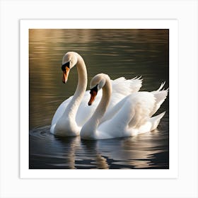 A Pair Of Swans Swimming Together Gracefully Symbolizing The Enduring Nature Of Love Art Print