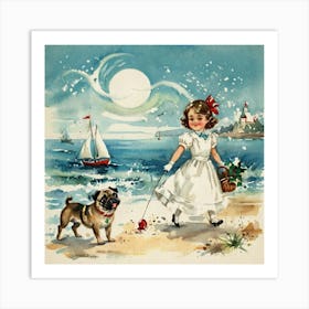 Little Girl And Pug Art Print