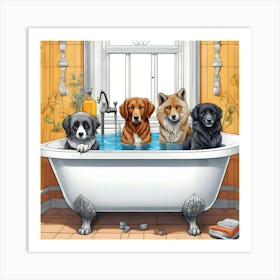 Funny Animals In Bath 2 Art Print