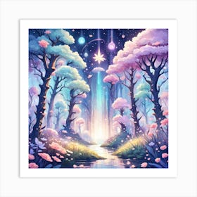 A Fantasy Forest With Twinkling Stars In Pastel Tone Square Composition 164 Art Print