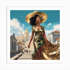 Woman In A Gold Dress 2 Art Print