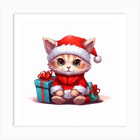 Santa Cat Art Print