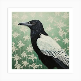 Ohara Koson Inspired Bird Painting Raven 1 Square Art Print