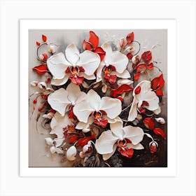 Pattern with White and red Orchid flowers 1 Art Print