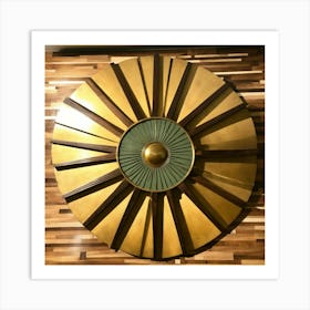 Midcentury Brass Radial Sun Figure On Top Of Walnu (1) Art Print