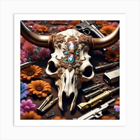 Cow Skull With Flowers Art Print