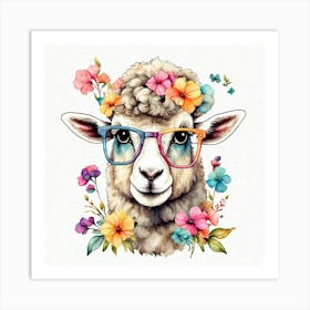 Watercolor Cute Funny Sheep With Eyeglas wall art Art Print