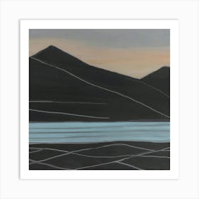 'The Lake At Dusk, Playful Minimal Landscape' Art Print