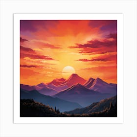 Sunset Over Mountains Art Print