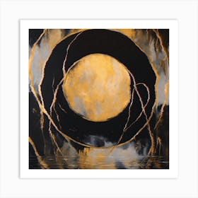 'Circle' Black And Gold Wall Art Art Print