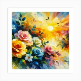 Colorful roses in sunset oil painting abstract painting art 4 Art Print