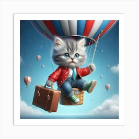 Kitten On A Hot Air Balloon Art Print