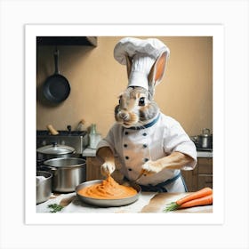 Rabbit Cooking Carrots Art Print