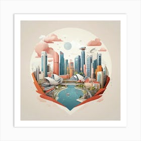 Singapore Geometric City Illustration Art Print 1 Art Print