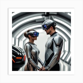 Futuristic Couple In Futuristic Space 2 Art Print