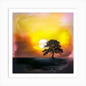 Sunset With A Tree Art Print