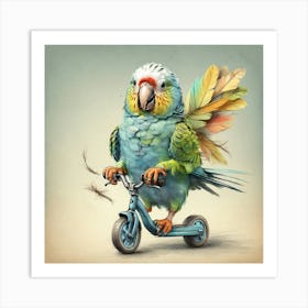 Parrot On A Scooter Art Print