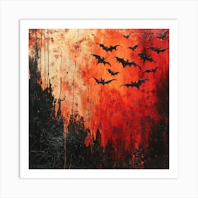 Bats, Halloween, Spooky, Red Art Print