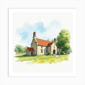 Watercolor View Of The Swaffham Priory In Norfolk, Showcasing Its Historic Design And Tranquil Setting Art Print