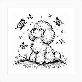 Line Art poodle dog 6 Art Print