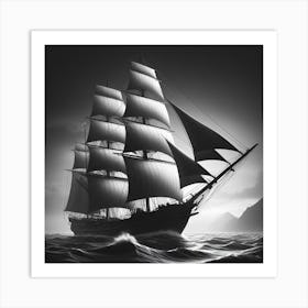 Sailing Ship In Black And White Art Print