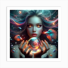 Girl Holding A Crystal Ball Art Print