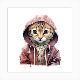 Watercolour Cartoon Ocelot In A Hoodie Art Print