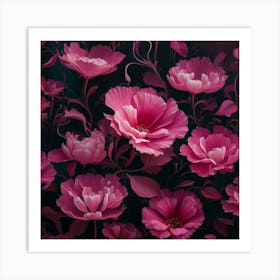 Pink Flowers Wallpaper Art Print