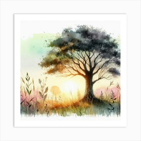 Watercolor Tree Painting Art Print