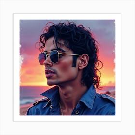 Watercolor Portrait Of Michael Jackson In A Vibrant Twilight 1 Art Print