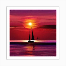 Sailboats At Sunset By Robert Mcfly Art Print