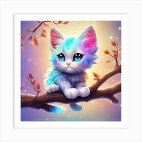 Cute Kitten On A Branch 5 Art Print