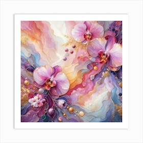 Abstract Ethereal Petals, Colorful Modern Orchids Art Print