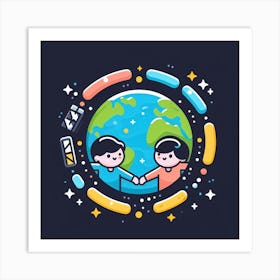 Two People Holding Hands Around The Earth Art Print